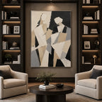 Minimalist portraiture & figure oil painting showing a stylized figure or portrait with expressive painterly shapes in a brown palette.