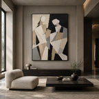 Minimalist portraiture & figure oil painting showing a stylized figure or portrait with expressive painterly shapes in a brown palette.