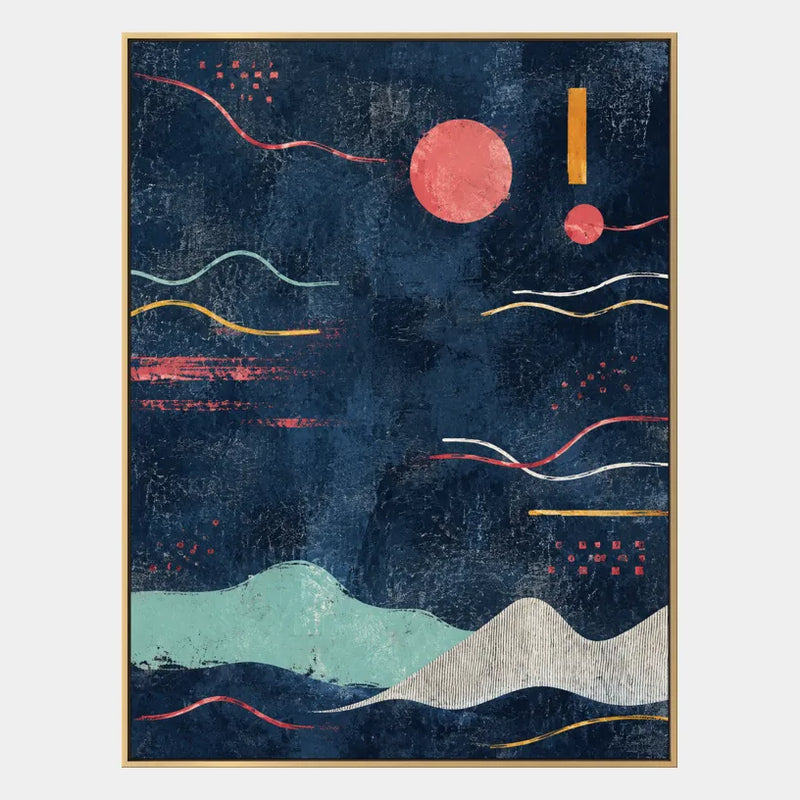 Pintura al óleo minimalista abstracta y conceptual que presenta marcas abstractas en capas, textura y movimiento pictórico expresivo en una paleta azul.