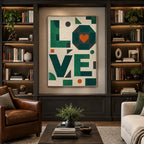 Pintura al óleo de amor minimalista que presenta un tema romántico expresado a través de formas y colores pictóricos en una paleta beige.