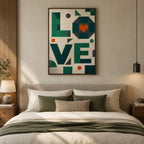 Pintura al óleo de amor minimalista que presenta un tema romántico expresado a través de formas y colores pictóricos en una paleta beige.