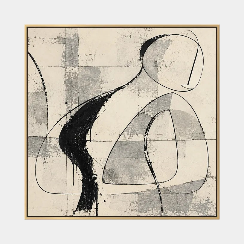 Minimalist abstract & conceptual oil painting featuring layered abstract marks, texture and expressive painterly movement in a beige palette.