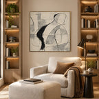 Minimalist abstract & conceptual oil painting featuring layered abstract marks, texture and expressive painterly movement in a beige palette.