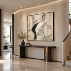Minimalist abstract & conceptual oil painting featuring layered abstract marks, texture and expressive painterly movement in a beige palette.