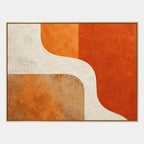 Minimalistisches abstraktes und konzeptuelles Ölgemälde mit geschichteten abstrakten Zeichen, Textur und ausdrucksstarker malerischer Bewegung in einer orangefarbenen Palette.