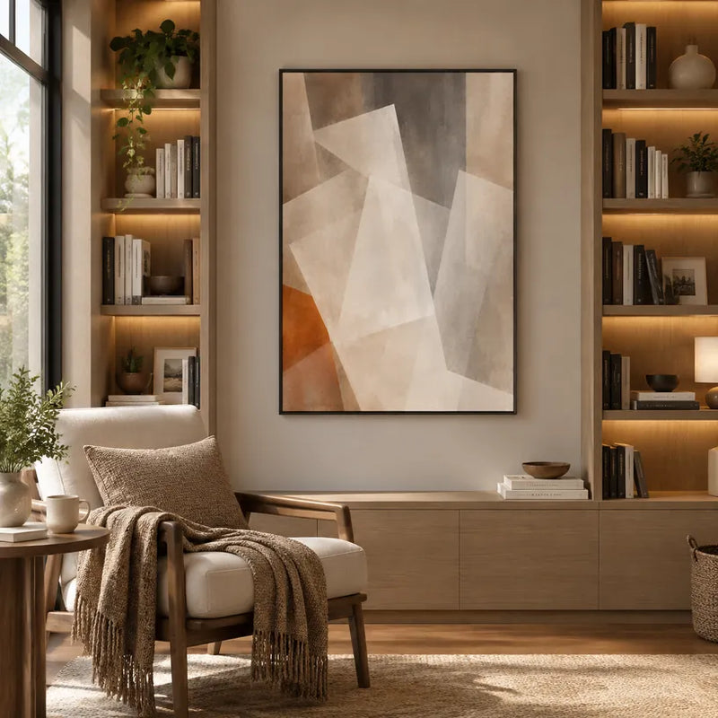 Minimalistisches abstraktes und konzeptuelles Ölgemälde mit geschichteten abstrakten Zeichen, Textur und ausdrucksstarker malerischer Bewegung in einer Beige-Palette.
