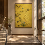 Modern Ukiyo-E floral/botanicals & nature oil painting showing botanical forms, flowers or trees arranged in a calm painterly composition in a yellow palette.