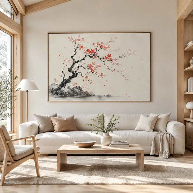 Pintura al óleo moderna Ukiyo-E floral/botánica y natural con formas botánicas, flores o elementos naturales en una composición pictórica.
