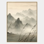 Modern Ukiyo-E landscapes & seascapes & cityscapes oil painting showing a painterly landscape with distant hills, trees or reflective water in a beige palette.