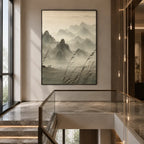 Modern Ukiyo-E landscapes & seascapes & cityscapes oil painting showing a painterly landscape with distant hills, trees or reflective water in a beige palette.