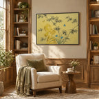 Modern Ukiyo-E floral/botanicals & nature oil painting showing botanical forms, flowers or trees arranged in a calm painterly composition in a yellow palette.