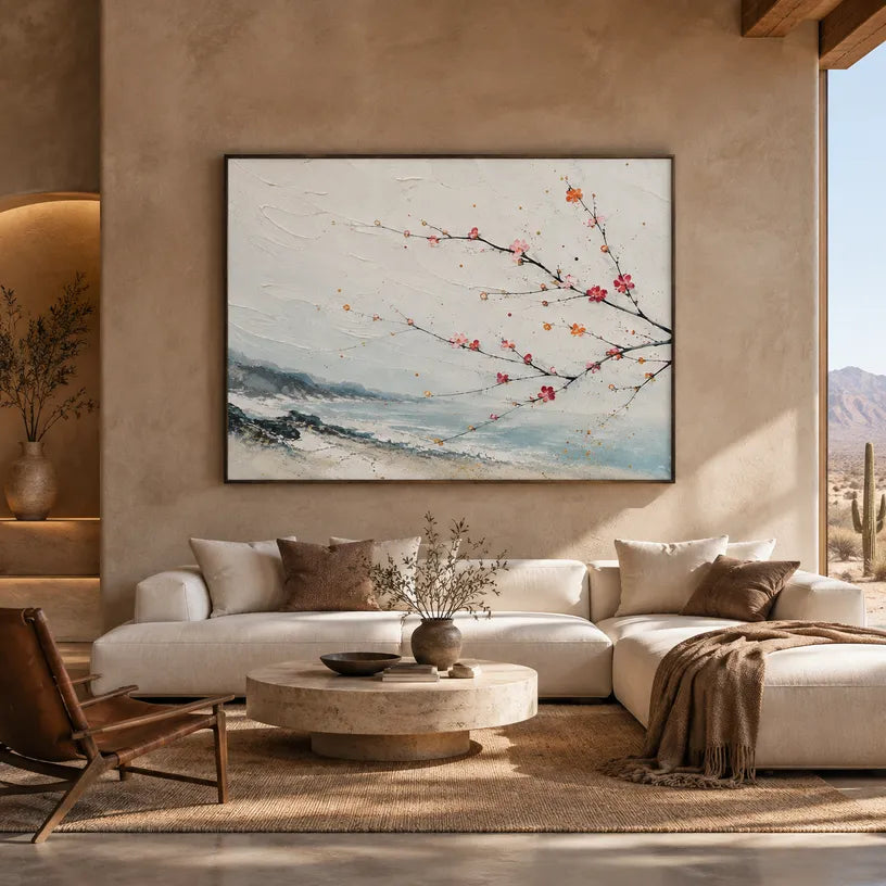 Modern Ukiyo-E landscapes & seascapes & cityscapes oil painting showing a painterly landscape with distant hills, trees or reflective water in a grey palette.