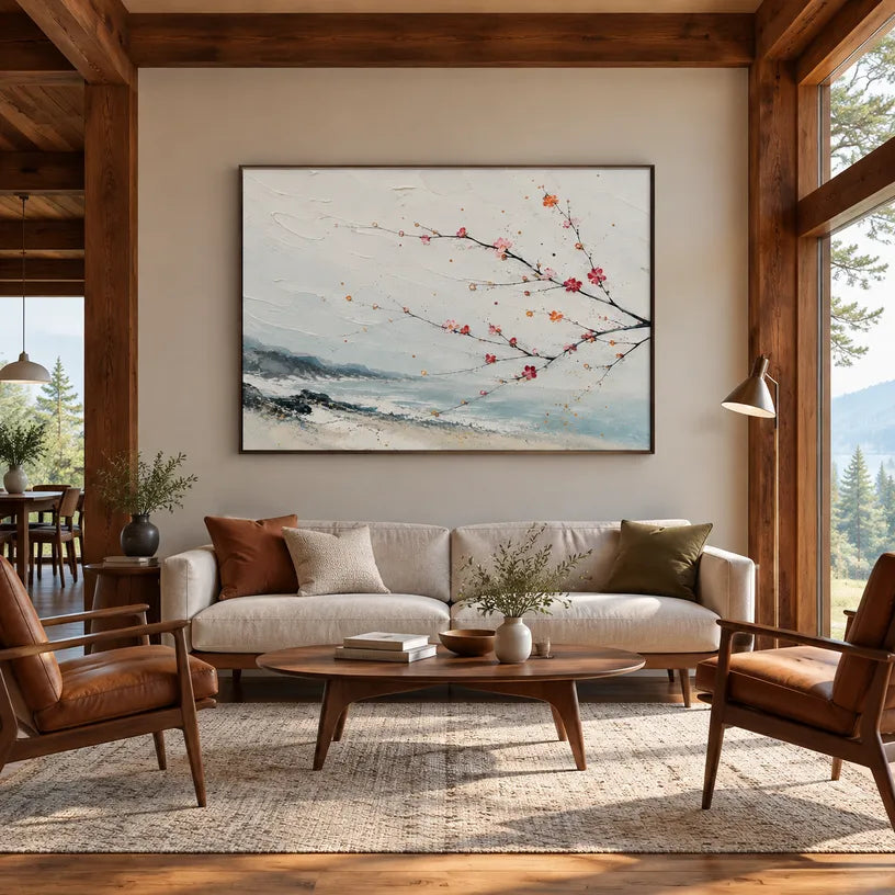 Modern Ukiyo-E landscapes & seascapes & cityscapes oil painting showing a painterly landscape with distant hills, trees or reflective water in a grey palette.
