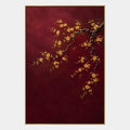Moderno dipinto a olio floreale/botanico e naturale Ukiyo-E con forme botaniche, fiori o elementi naturali in una composizione pittorica in una tavolozza rossa.