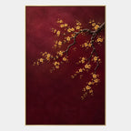Modern Ukiyo-E floral/botanicals & nature oil painting showing botanical forms, flowers or trees arranged in a calm painterly composition in a red palette.