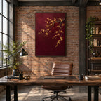 Modern Ukiyo-E floral/botanicals & nature oil painting showing botanical forms, flowers or trees arranged in a calm painterly composition in a red palette.