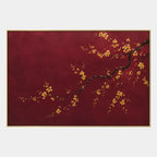Modern Ukiyo-E floral/botanicals & nature oil painting showing botanical forms, flowers or trees arranged in a calm painterly composition in a red palette.