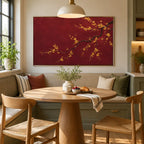 Modern Ukiyo-E floral/botanicals & nature oil painting showing botanical forms, flowers or trees arranged in a calm painterly composition in a red palette.