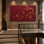 Modern Ukiyo-E floral/botanicals & nature oil painting showing botanical forms, flowers or trees arranged in a calm painterly composition in a red palette.