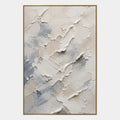 Pittura a olio astratta e concettuale in gesso e texture con segni astratti stratificati, texture e movimento pittorico espressivo in una tavolozza beige.