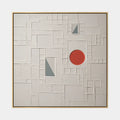 Pintura al óleo abstracta y conceptual de yeso y textura que presenta marcas abstractas en capas, textura y movimiento pictórico expresivo en una paleta roja.