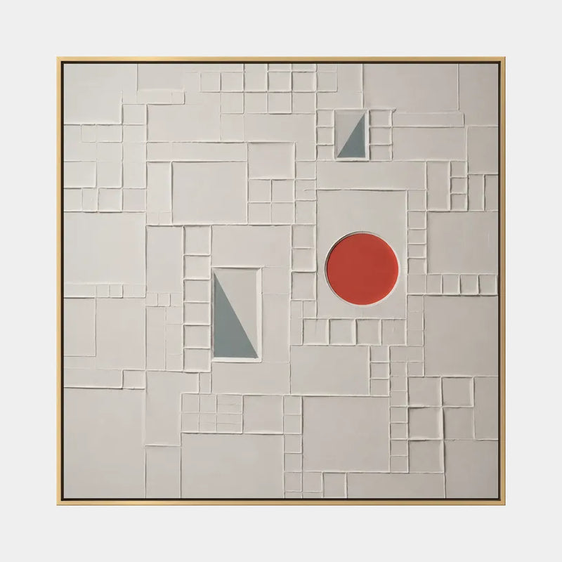 Pintura al óleo abstracta y conceptual de yeso y textura que presenta marcas abstractas en capas, textura y movimiento pictórico expresivo en una paleta roja.