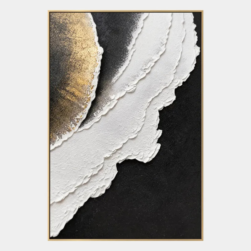 Pittura a olio astratta e concettuale in gesso e texture con segni astratti stratificati, texture e movimento pittorico espressivo in una tavolozza in bianco e nero.