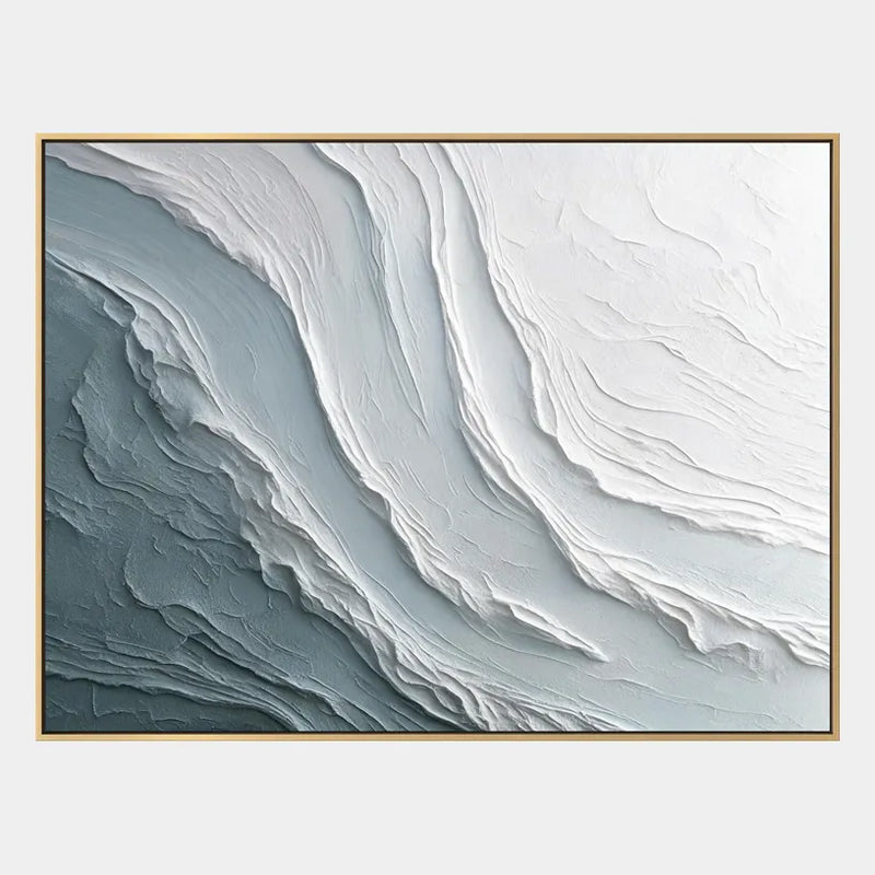 Pintura al óleo abstracta y conceptual de yeso y textura que presenta marcas abstractas en capas, textura y movimiento pictórico expresivo en una paleta gris.