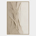 Pittura a olio astratta e concettuale in gesso e texture con segni astratti stratificati, texture e movimento pittorico espressivo in una tavolozza beige.