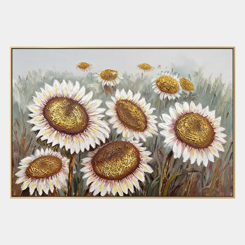 Peinture à l'huile florale/botanique et naturelle en plâtre et texture présentant des formes botaniques, des fleurs ou des éléments naturels dans une composition picturale dans une palette jaune.