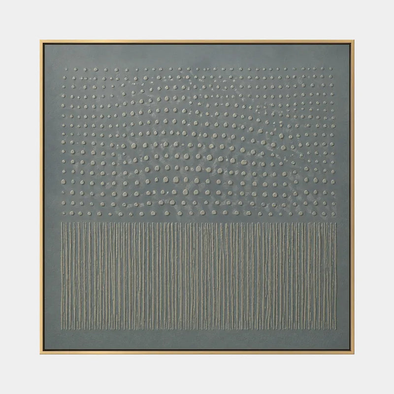 Abstraktes und konzeptuelles Ölgemälde aus Gips und Textur mit geschichteten abstrakten Zeichen, Textur und ausdrucksstarker malerischer Bewegung in einer grauen Palette.