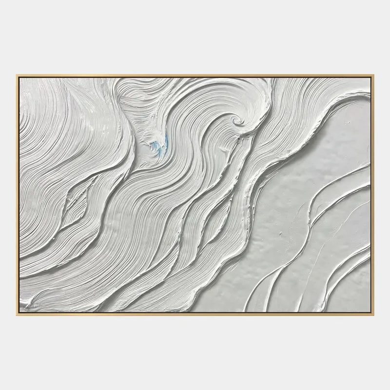 Pittura a olio astratta e concettuale in gesso e struttura con segni astratti stratificati, struttura e movimento pittorico espressivo in una tavolozza grigia.