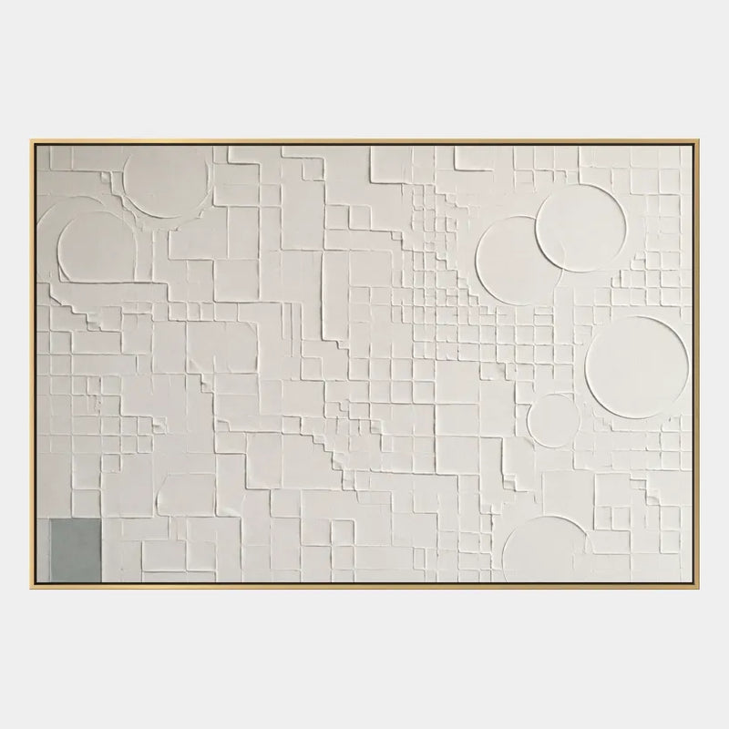 Pintura al óleo abstracta y conceptual de yeso y textura que presenta marcas abstractas en capas, textura y movimiento pictórico expresivo en una paleta gris.