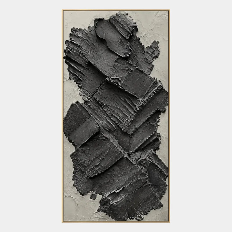 Peinture à l'huile abstraite et conceptuelle en plâtre et texture présentant des marques abstraites superposées, une texture et un mouvement pictural expressif dans une palette de gris.