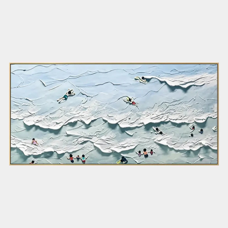 Pintura al óleo de paisajes, paisajes marinos y paisajes urbanos de yeso y textura que presenta una composición atmosférica inspirada en un paisaje, un paisaje marino o una ciudad en una paleta azul.