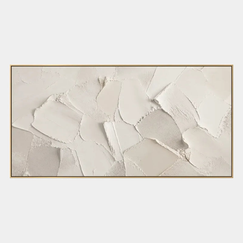 Pittura a olio astratta e concettuale in gesso e texture con segni astratti stratificati, texture e movimento pittorico espressivo in una tavolozza beige.