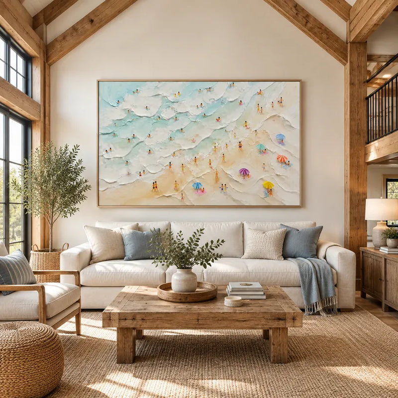 Peinture à l'huile de paysages, de paysages marins et de paysages urbains en plâtre et texture présentant un paysage atmosphérique, un paysage marin ou une composition inspirée de la ville dans une palette bleue.