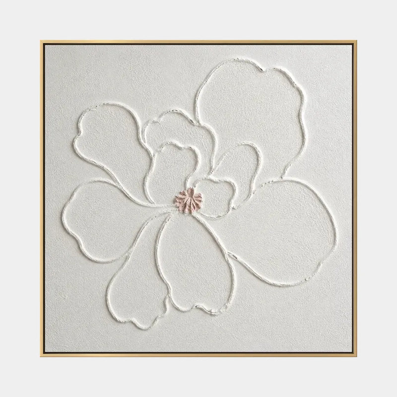Pintura al óleo floral/botánica y natural de yeso y textura con formas botánicas, flores o elementos naturales en una composición pictórica en una paleta de grises.