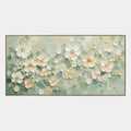Blumen-/Pflanzen- und Naturölgemälde aus Gips und Textur mit botanischen Formen, Blumen oder natürlichen Elementen in einer malerischen Komposition in einer grünen Palette.