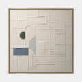 Peinture à l'huile abstraite et conceptuelle en plâtre et texture présentant des marques abstraites superposées, une texture et un mouvement pictural expressif dans une palette beige.