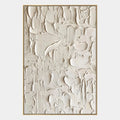 Peinture à l'huile abstraite et conceptuelle en plâtre et texture présentant des marques abstraites superposées, une texture et un mouvement pictural expressif dans une palette beige.