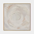 Pittura a olio astratta e concettuale in gesso e texture con segni astratti stratificati, texture e movimento pittorico espressivo in una tavolozza beige.