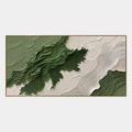 Peinture à l'huile abstraite et conceptuelle en plâtre et texture présentant des marques abstraites superposées, une texture et un mouvement pictural expressif dans une palette verte.