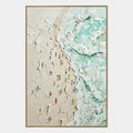 Peinture à l'huile de paysages, de paysages marins et de paysages urbains en plâtre et texture présentant un paysage atmosphérique, un paysage marin ou une composition inspirée de la ville dans une palette beige.