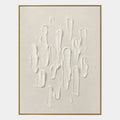 Pittura a olio astratta e concettuale in gesso e texture con segni astratti stratificati, texture e movimento pittorico espressivo in una tavolozza beige.