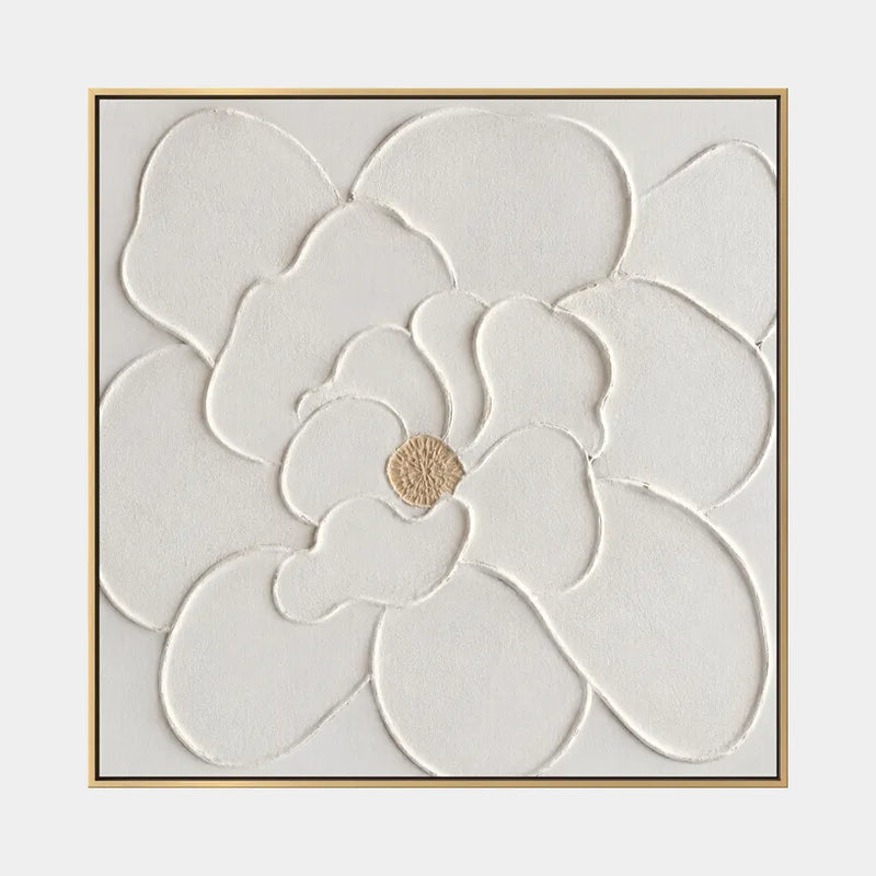Gesso e texture pittura a olio floreale/botanica e naturale con forme botaniche, fiori o elementi naturali in una composizione pittorica.