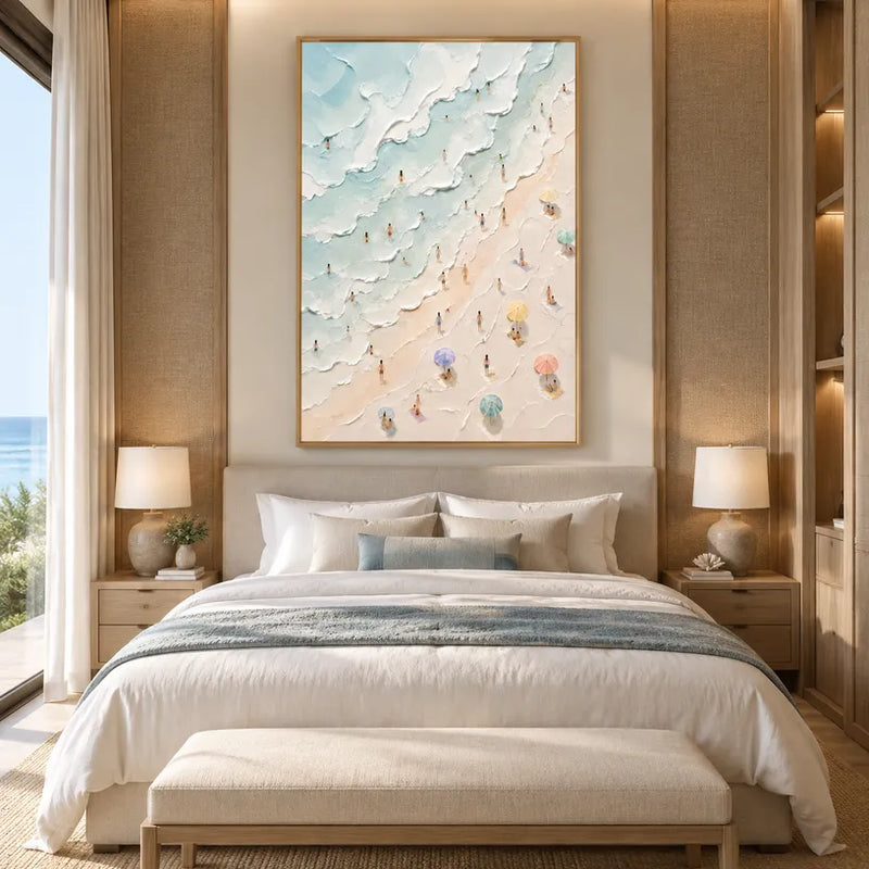 Pittura a olio di paesaggi, paesaggi marini e paesaggi urbani in gesso e struttura con un paesaggio atmosferico, un paesaggio marino o una composizione ispirata alla città.