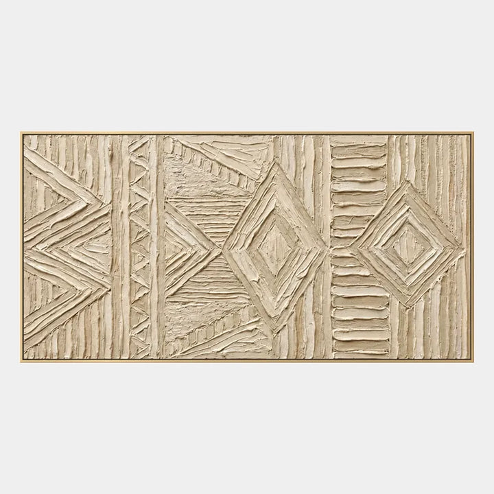 Plaster & Texture abstract & conceptual oil painting featuring layered abstract marks, texture and expressive painterly movement in a beige palette.