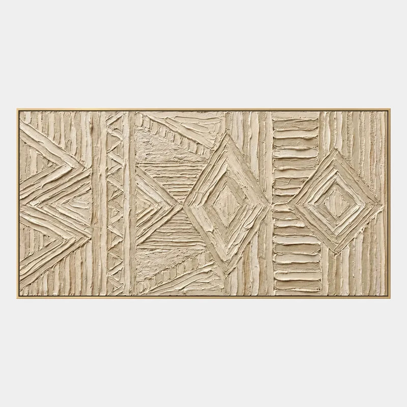 Plaster & Texture abstract & conceptual oil painting featuring layered abstract marks, texture and expressive painterly movement in a beige palette.