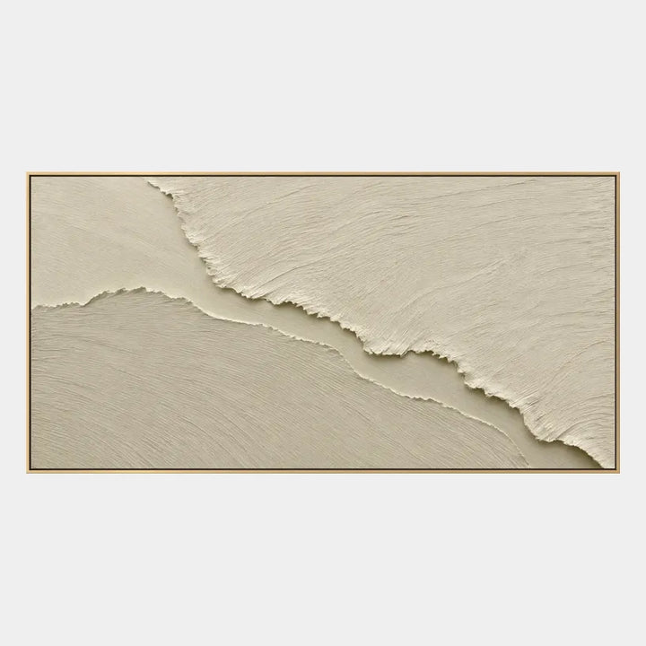 Pittura a olio astratta e concettuale in gesso e texture con segni astratti stratificati, texture e movimento pittorico espressivo in una tavolozza beige.